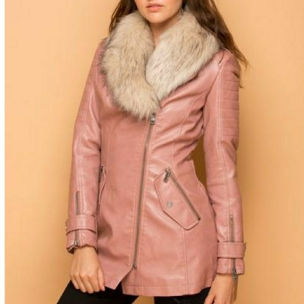 Faux leather coat with removable fur - Picture 3 of 4